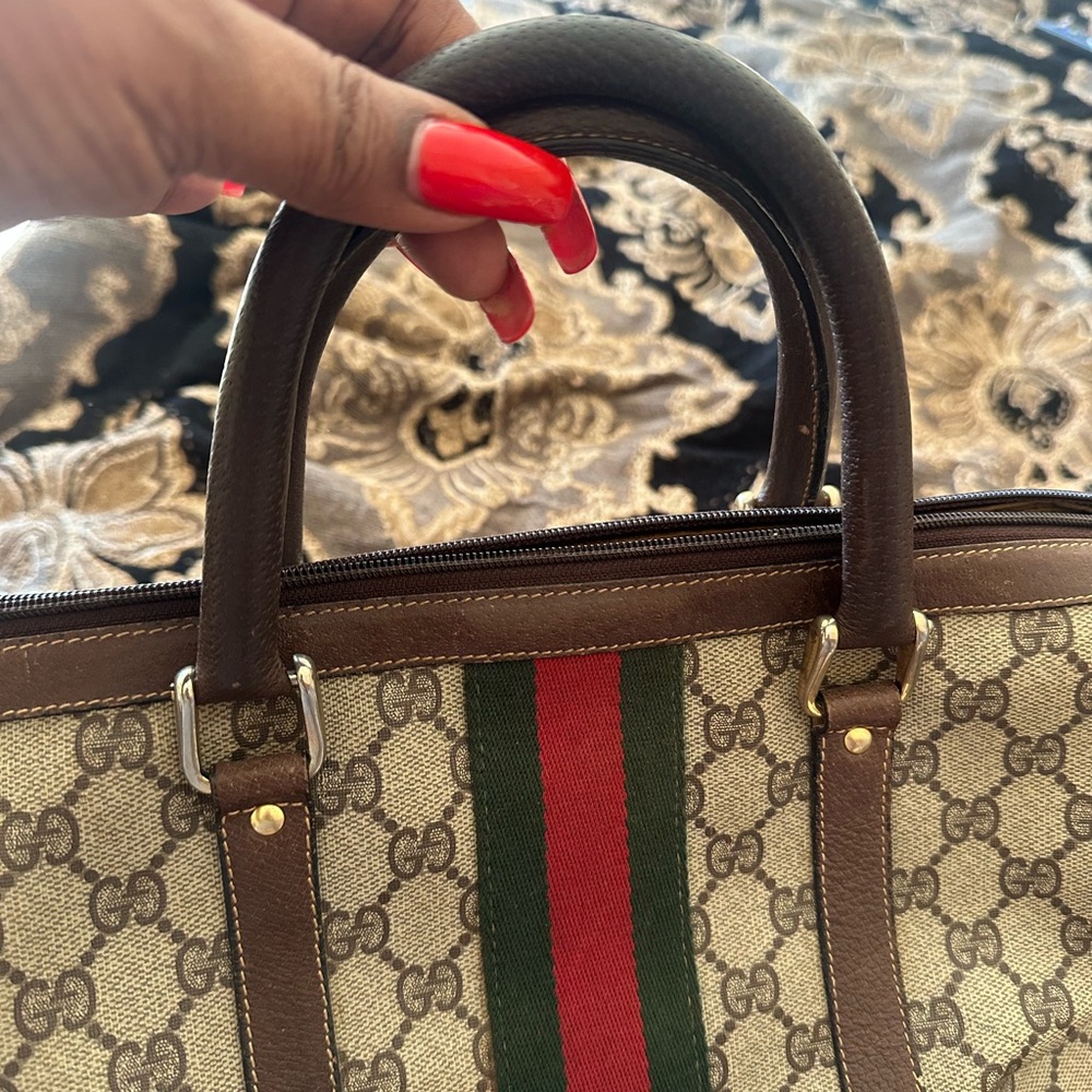 Gucci Monogram Canvas Boston  Handbag with Green and Red Stripe vintage - Picture 6 of 8